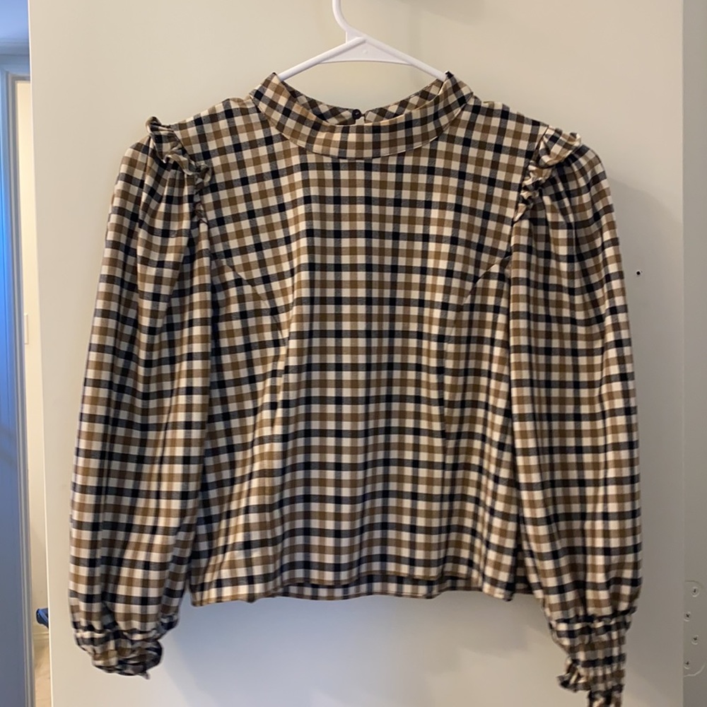 Zara plaid ruffled sleeve top
